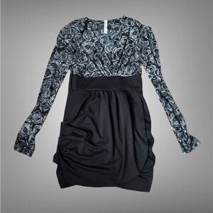 Chic Black and Gray Rose Pattern Mini Dress